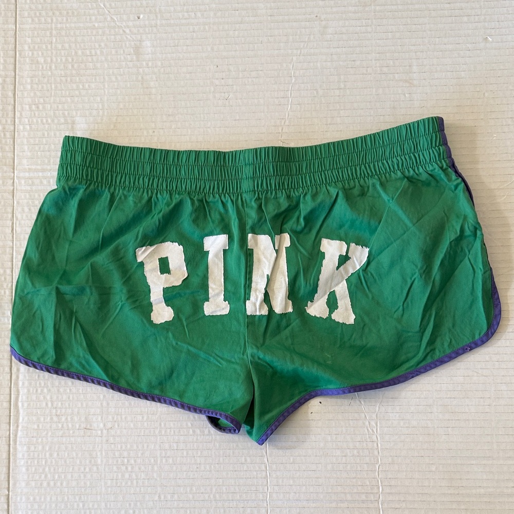 PINK Victoria's Secret Green Micro Booty Shorts Size S Athletic Y2K Spellout